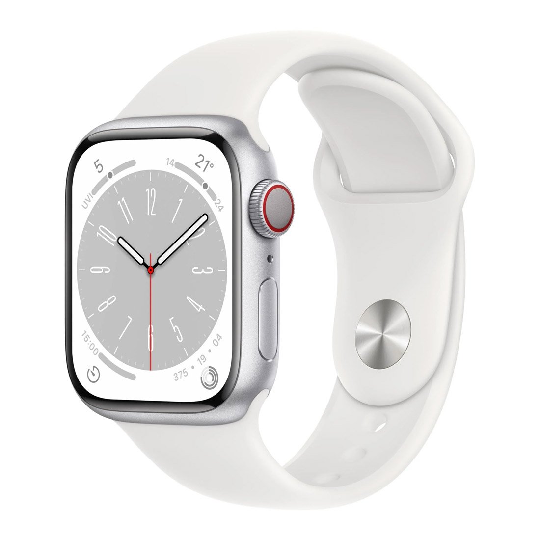 Apple Watch Series 8 41mm GPS + Cellular Silver Aluminum Case w/ White Sport Band [Refurbished] - Excellent